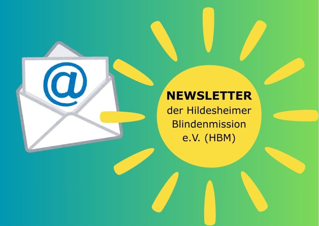 Grafik mit Briefumschlag und @-Zeichen, Sonne mit Schriftgrafik Newsletter der HBM